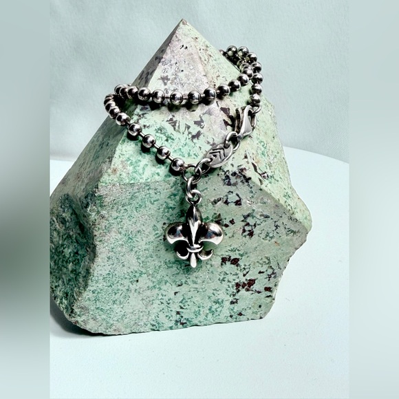 Silpada Rare HTF Sterling Fleur-Dis-Lis Charm Anklet w/Ball-Bead Chain - 9.5” - Picture 6 of 13